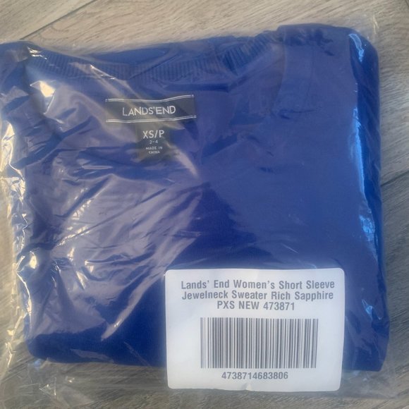NWT LANDS' END WOMEN'S SHORT SLEEVE JEWELNECK SWEATER RICH SAPPHIRE PXS (2-4) - Picture 5 of 8